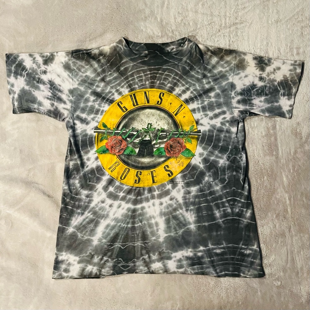 Vintage 1989 Guns N’ Roses Symmetria Tie-Dye Grey T-Shirt Men’s Size Medium